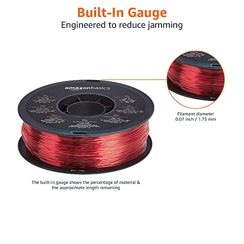 Image of Amazon Basics TPU 3D Printer Filament, 1.75mm, Red, 1 kg Spool (2.2 lbs)