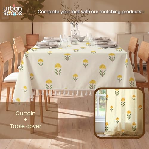 Image of Urban Space 100% Cotton Dining Table Cover for 6 Seater, Printed Cotton Table Cloth for Center Table, Dining Room Table Cover 48 inch X 92 inch (Aster Yellow, 6 Seater)