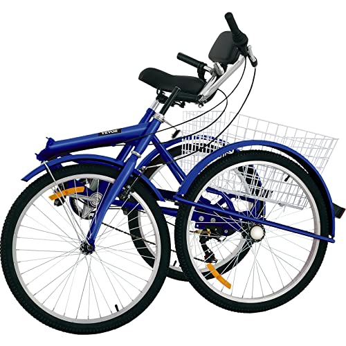 Bkisy Tricycle Adult 26'' 7-Speed 3 Wheel Bikes for Adults Three Wheel Bike for Adults Adult Trike Adult Folding Tricycle Foldable Adult Tricycle 3 Wheel Bike Trike for Adults (Blue)