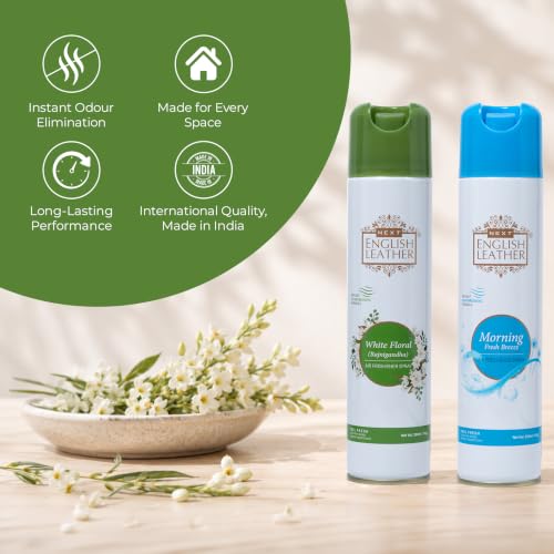 Image of Next Care English Leather Air Freshener Spray 220ml Each | Long Lasting Room Freshener for Home, Office & Car | Odour Eliminator (Morning & White Floral)
