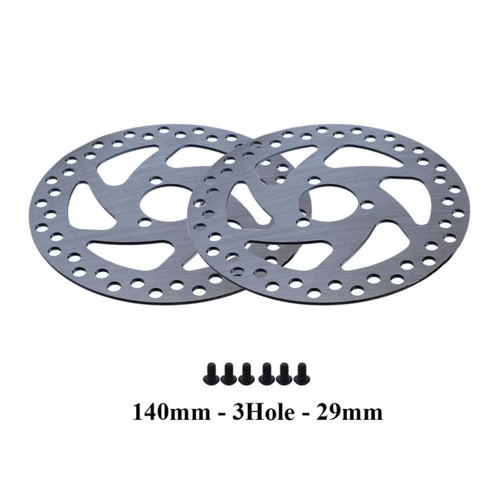 Lot de 2 disques de 140 mm 3 trous 29 mm pour scooter électrique et VTT compatibles avec les systèmes de frein de vélo standard avec boulons de montage et pièces de vélo