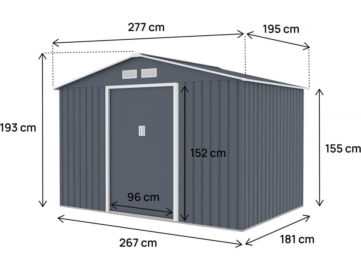 Abri de Jardin métal Vegas II - 5,29 m2 - Gris