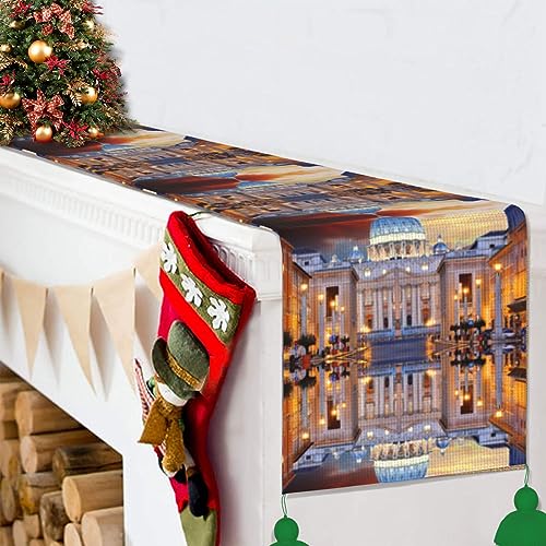 Chemin de table Vatican 152 cm avec pompons pour fêtes de fin d'année - 7