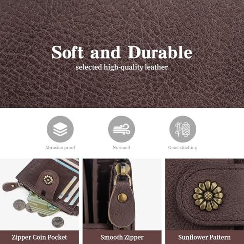 Image of Womens Wallet RFID Blocking Leather Bifold Card Holder Wallet Purple