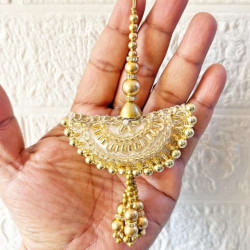 Image of Adikala Craft Store Handmade Ethnic Latkan Tassel Set of 2 for Saree Pallu, Blouse, Suits, Dupatta, Lehenga Decor | Ethnic Saree Pallu, Blouse, Suit, Dupatta & Lehenga Decoration (Semi Circle Cushion)