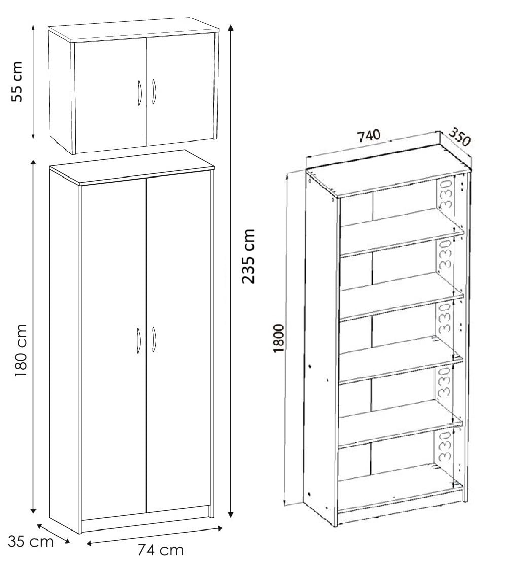 Armoire de Bureau Haute Armoire Polyvalente avec 4 Portes et 7 Compartiments - 235 x 74 x 35 cm (Blanc)
