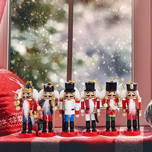 AMOR PRESENT 6-Piece Christmas Nutcracker Set, 3-Inch Wooden Nutcracker Soldier Ornaments for Tree, Gift, Table Decoration