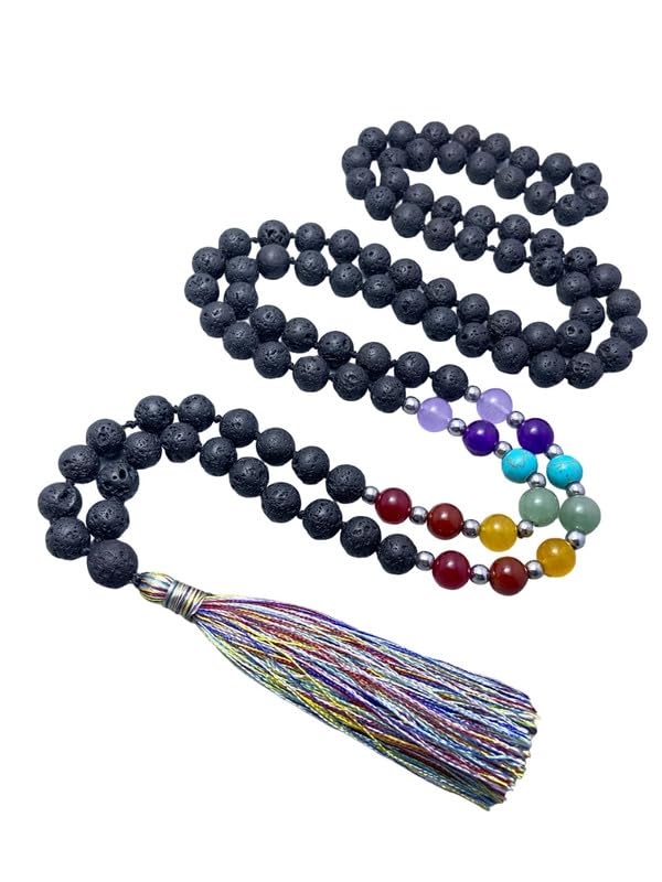 Collier de perles de chakra Mala contre le stress : retrouvez calme et ancrage avec la lave 108