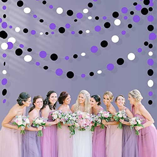 46Ft Purple Black Circle Dots Garlands Black Purple And White Polka Dot Hanging Paper Streamer Banners For Birthday Graduation Wedding Bridal Shower Baby Shower Halloween Party Decorations Supplies #TOP3
