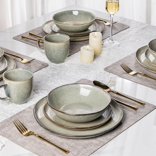 Image of AmorArc Ceramic Dinnerware Sets for 8, 24Pcs Plates and Bowls Sets Dishes | Stoneware Handmade Reactive Glaze Dinner Set, Highly Scratch Resistant | Dishwasher & Microwave Safe Dishware