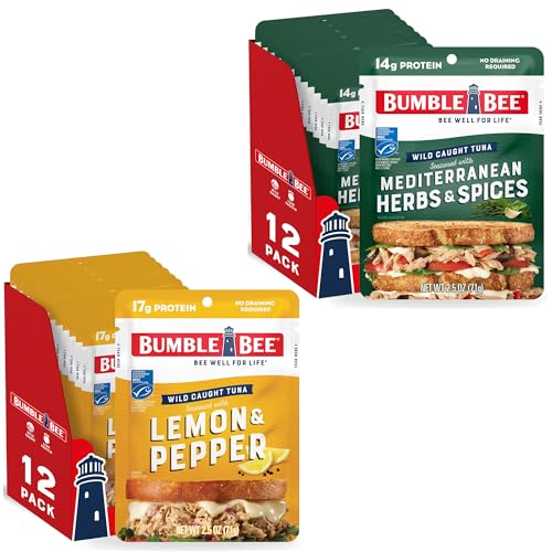 Image of Bumble Bee Seasoned Tuna Pouch Fresh Flavors Bulk Bundle (24 Total Pouches) - Lemon & Pepper Tuna and Mediterranean Herbs & Spices Tuna - Ready to Eat 2.5 oz Packets