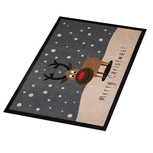 HANSE Home Door Mat 103045 Merry Christmas Reindeer Reindeer, POLYAMIDE, Taupe, 40 X 60 X 0.7 cm, Grau Braun, 40 x 60 cm (Rectangular) - Image 2