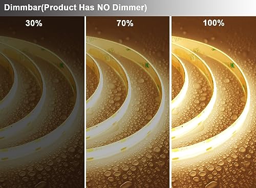 TOPAI 12V COB LED Streifen 5M 3000K Warmweiß IP65 Wasserdicht Sehr Hell 4000lm Dimmbar CRI90 480LED/M Selbstklebend Flexible Schneidbar für Schlafzimmer, Küche, Bad, Außenbereich (Ohne Netzteil)