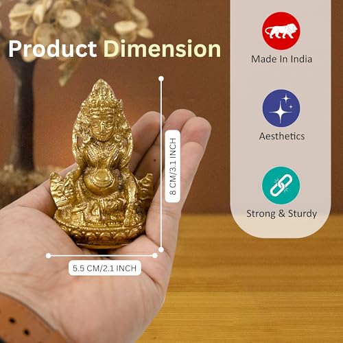 Image of CRAFTHUT Brass Lord Kubera Idol 3.1 Inch (200g) | Handcrafted Wealth God Statue for Vastu Pooja Room Temple Decor