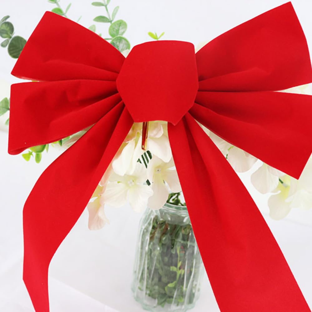Lot de 24 nœuds de Noël en velours, décorations à suspendre, 23 x 27 cm, rouge