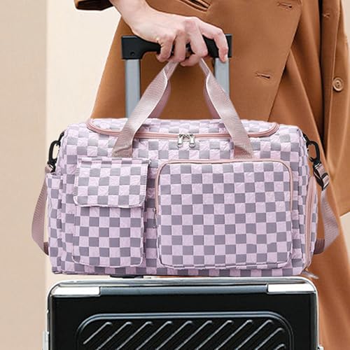 Duffle Bag for Travel - Large Capacity Duffel Pack,Waterproof Plaid Travel Bag with Shoe Compartment for Camping Swimming Beach Swim Pool Sports Gym3