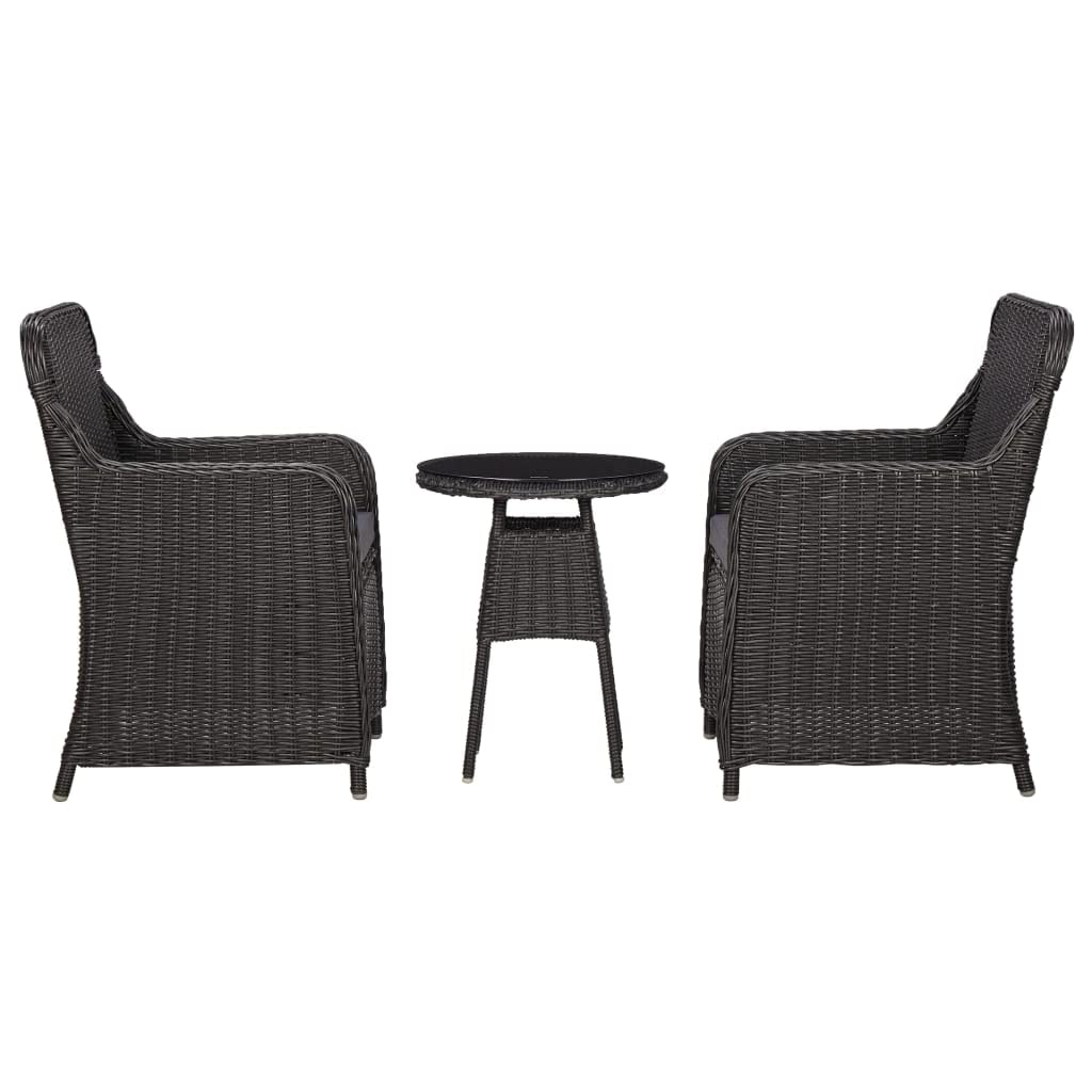 Ensemble de jardin 3 pièces en polyrotin noir Jiangboyue-46549 avec coussins confortables