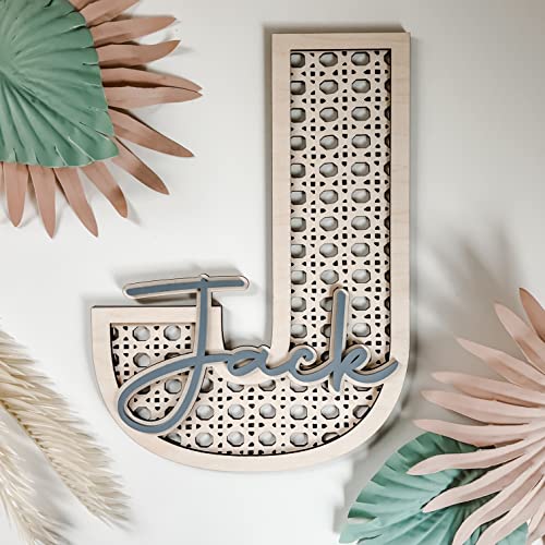 Imaginate Custom Boho Wood Personalized Initial & Name Sign, 3D Layered Letter Handmade Rattan Wall Decor For Nursery Or Child's Bedroom - Baby Shower, Newborn, Girl Or Boy's Birthday Gift #TOP1