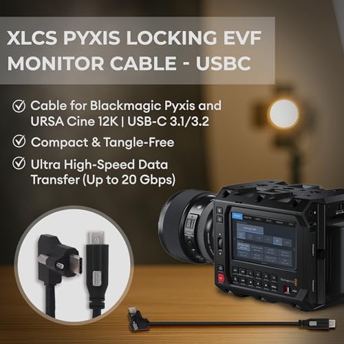 Image of XLCS Locking EVF Cable for Blackmagic Pyxis and URSA Cine 12K - USB-C 3.1 /3.2-20Gbps - 100W Power - Secure Lock - High-Speed Pyxis Monitor Cable - Durable and Reliable (30cm /12) - Black