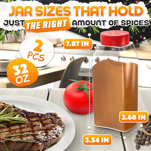 2Pcs Large Seasoning Containers with Wide Mouth for Easy Filling –32 Oz Spice Containers with Dual Shake Lids for Spices & Herbs, Transparent Seasoning Shaker, Spice Shaker Valentines Day Kitchen Gift - Thumbnail 2
