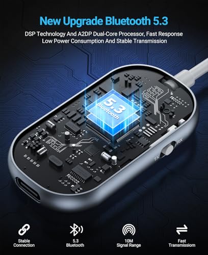 Image of Bluetooth Transmitter Receiver, 3.5MM to Bluetooth 5.3 Transmitter, 2-in-1 Airplane Adapter for Headphone, TV, Airplane, Home Stereo, Speakers, Headphone, Car, Dual Connection