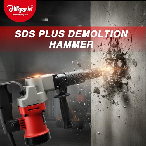 Image of Hillgrove HGCM536M8 17mm Demolition Chisel+Hammer Concrete Breaker Drill Machine with 2 Bits for Breaking Concrete Wall /Hammer Drill (17 mm Chuck Size, 1200 W)