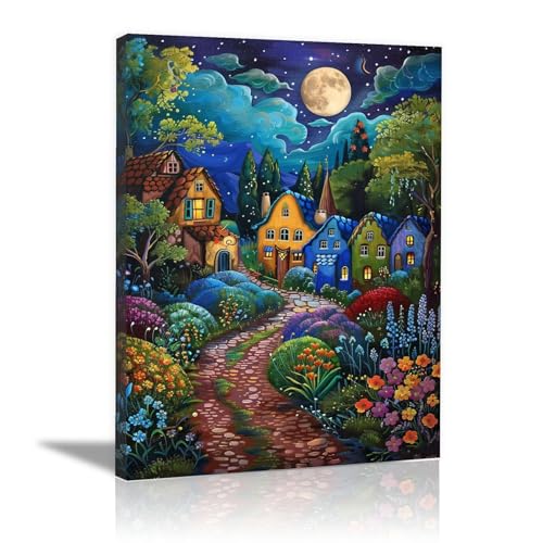 Impression sur toile haut de gamme de peinture abstraite nocturne encadrée 50x70