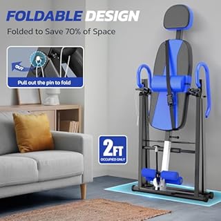 YOLEO Gravity Heavy Duty Inversion Table with Headrest & Adjustable Protective Belt Back Stretcher Machine for Pain Relief Therapy (Blue02)