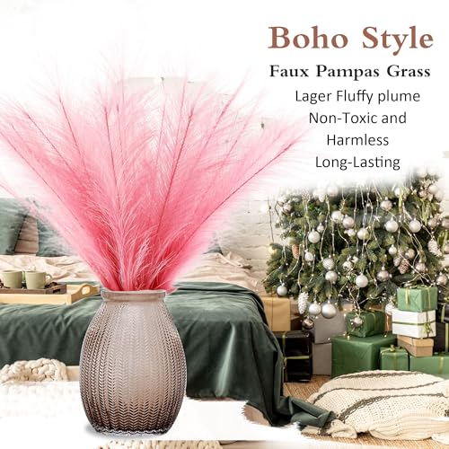 Acfruits Pink Pampas Grass Small, 30 Pcs 17" Faux Pampas Grass Short Decor, Pompas Grass Flower Arrangement and Vase Filler for Boho Home Wedding Decoration — view 5