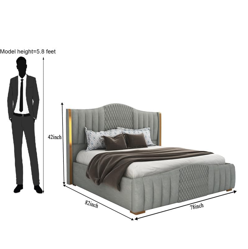 Image of STRATA FURNITURE Solid Wood King Size Bed with Box Storage & Upholstered Headboard | Wooden Double Bed Cot Palang for Bedroom, Home, Hotel & Guest Room Furniture (Grey)