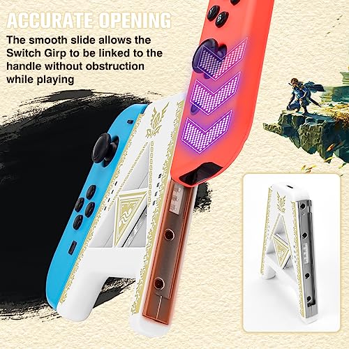 DLseego Joycon Speed Charging Grip for Switch/Switch OLED, Portable Gaming Comfort Grip Handle Joystick Remote Controllers V-Shaped Anti-Slip Handle Accessories (White Kingdom Gold Trim) - Thumbnail 3
