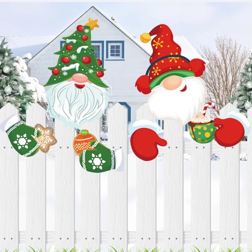2Pcs Clôture Décoration Noël,Clôture de Gnome de Noël Clôture Vacances Décoration Extérieure Durable Clôture de Christmas Ornement de Signe de en Plein air Mignon Xmas Décorations de Signes de Cour