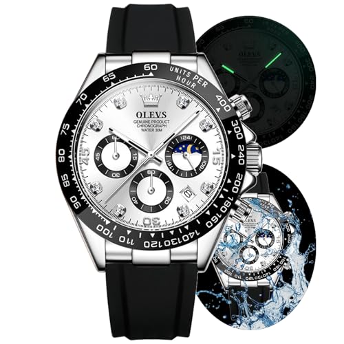 Image of OLEVS Men's Watch Analog Chronograph Waterproof Multifunctional Diamond Sports Silicone Strap Moon Phase Quartz Night Light Men's Watch