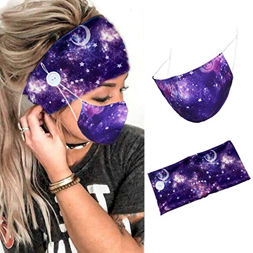Jeairts Boho Bandeau Headbands Button Hair Bands Elastic Fabric Truban Head Wraps with Mouth Cover Non Slip Head Scarfs Stylish Yoga Hair Accessories for Women and Girls (Tie Dye)