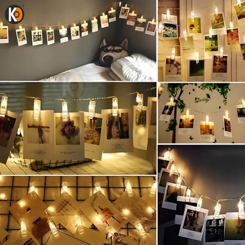 Image of K D Plastic Photo Clip String Lights - 3 Meter, 16 LED Warm Yellow Fairy Lights for Home, Room, Party & Festival Decoration (Photo Clip)