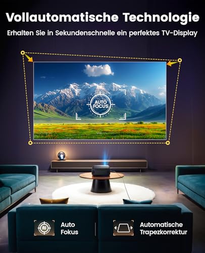 Beamer【Autofokus/Trapezkorrektur】 30000 Lumen Beamer 4K Heimkino Unterstützt WiFi6 Bluetooth...