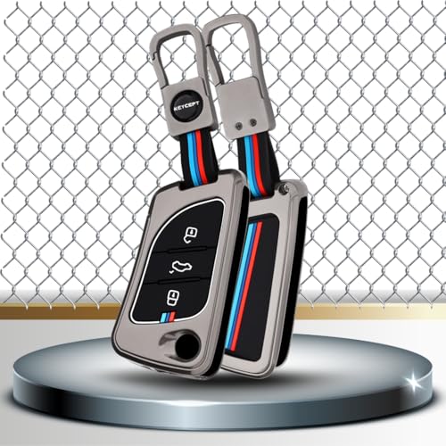 Image of KEYCEPT Metal Alloy Key Cover Compatible for KD / Xhorse, LX-B30 Universal Remote flip Key with Keychain (Short Keychain).