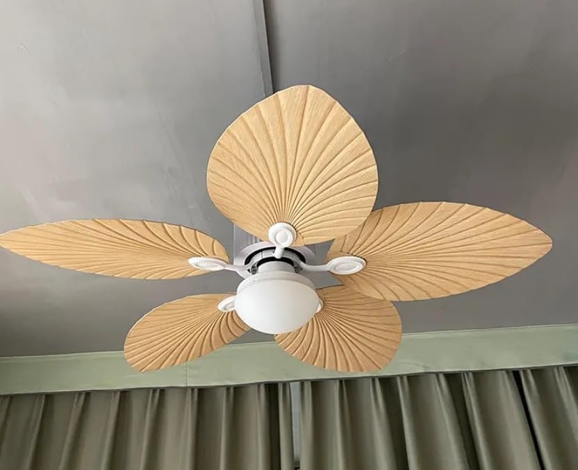 Image of 52 Inch Wind Palm Leaf Ceiling Fan-Reversible Motion-Remote Control for Kitchen, Cafes, Hotels, Dining, Bar|Onyx Sand-Pine