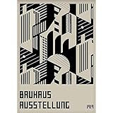 バウハウス展のポスターアート、レトロなデザインの白黒モダニストミニマリストアートワーク、フレームレスキャンバス絵画 A3 60x90cm