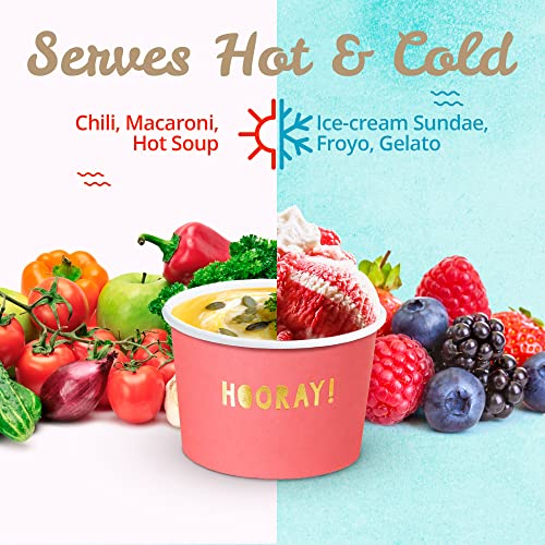 Matican Paper Ice Cream Cups, 100-Pack 9-Oz Disposable Dessert Bowls For Hot And Cold, 9-Ounce, Gold Foil Hooray, Hot Pink, Baby Pink, Mint, Yellow, Blue #TOP6