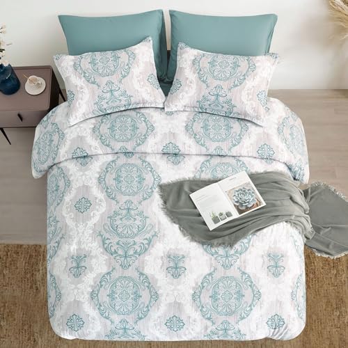 Comforter Set Size, Damask Texture Design 7 Pieces Bed in a Bag Soft Microfiber Comforter Bedding Sets -1 Comforter, 1 Flat Sheet, 1 Fitted Sheet, 2 Pillow Shams,2 Pillowcases … - Image 4