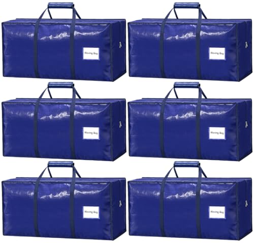 6 Pack Large Moving Bags Heavy Duty – Reusable Storage Bags with Zippers & Handles | Extra-Large Packing Bags for Moving Boxes, Clothes, Bedding, Holiday Décor & Home Storage