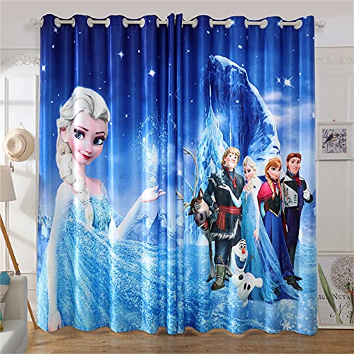 LKFFHAVD Anime La Reine des Neiges Lot de 2 rideaux occultants Anna Elsa Olaf - Impression 3D - Pour décoration de chambre d'enfant, de salon, de chambre à coucher (21, 100 x 140 (l x h)