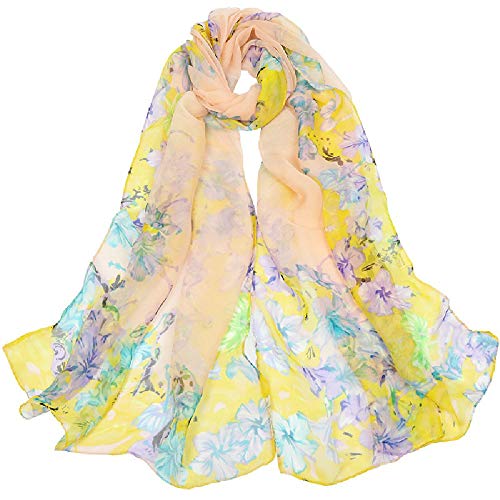 AliceLife Scarfs for Women Lightweight Print Floral Pattern Scarf Shawl Fashion Scarves Sunscreen Shawls (Daisy&Camel)