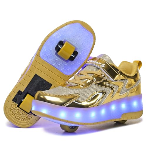 Girls Roller Shoes LED Lights Up Sneakers with Wheels Removable Lightweight Roller Skates Boys Beginners Trainers Skate Comfortable Sports Footwear Athletic USB Charge Sneaker Kids Gifts