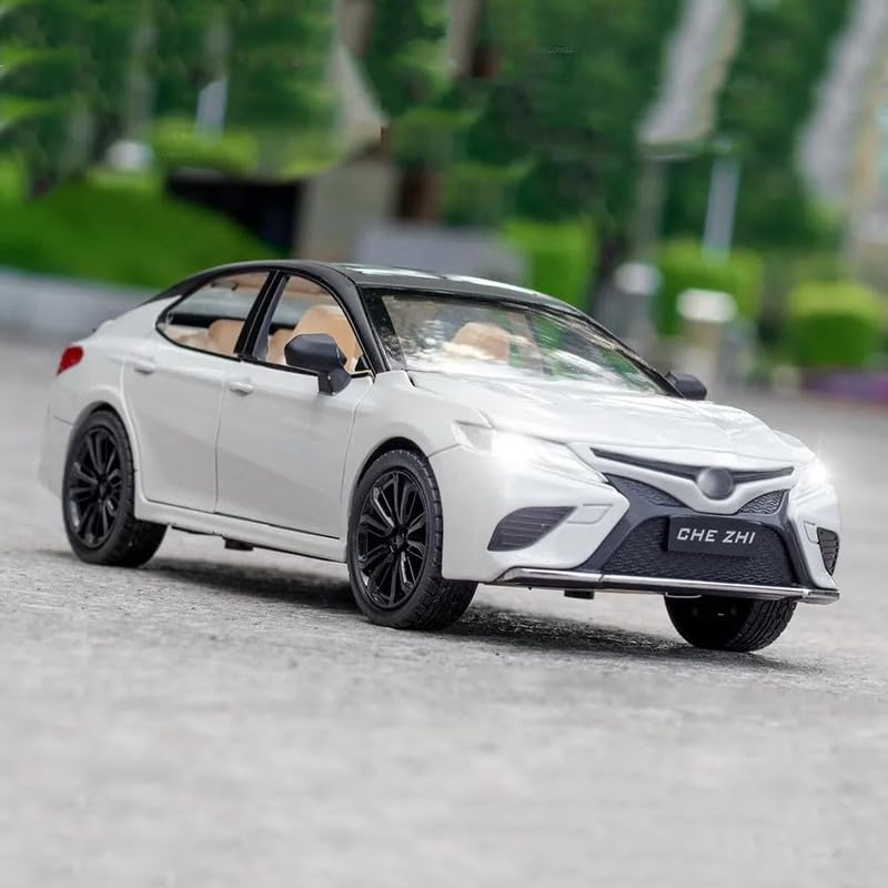 Image of Kids Model 1:24 Toyot Camry Die Cast Metal Car Pull Back Action Opening Doors with Realistic Engine Sound Lights Toy Car Gift for Boys - White