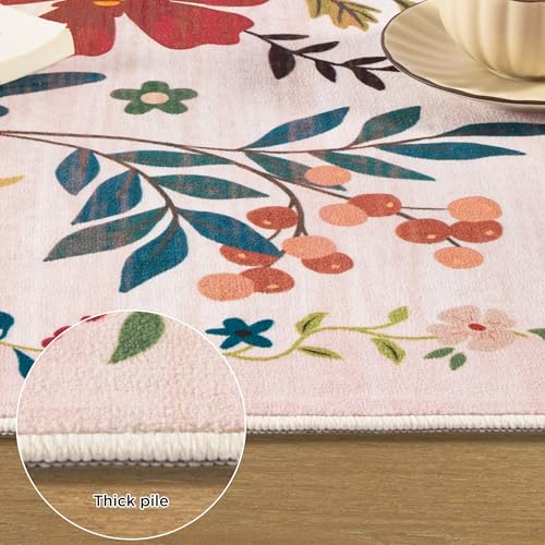 Tapete redondo beige 5 pies floral antideslizante lavable miniatura 6