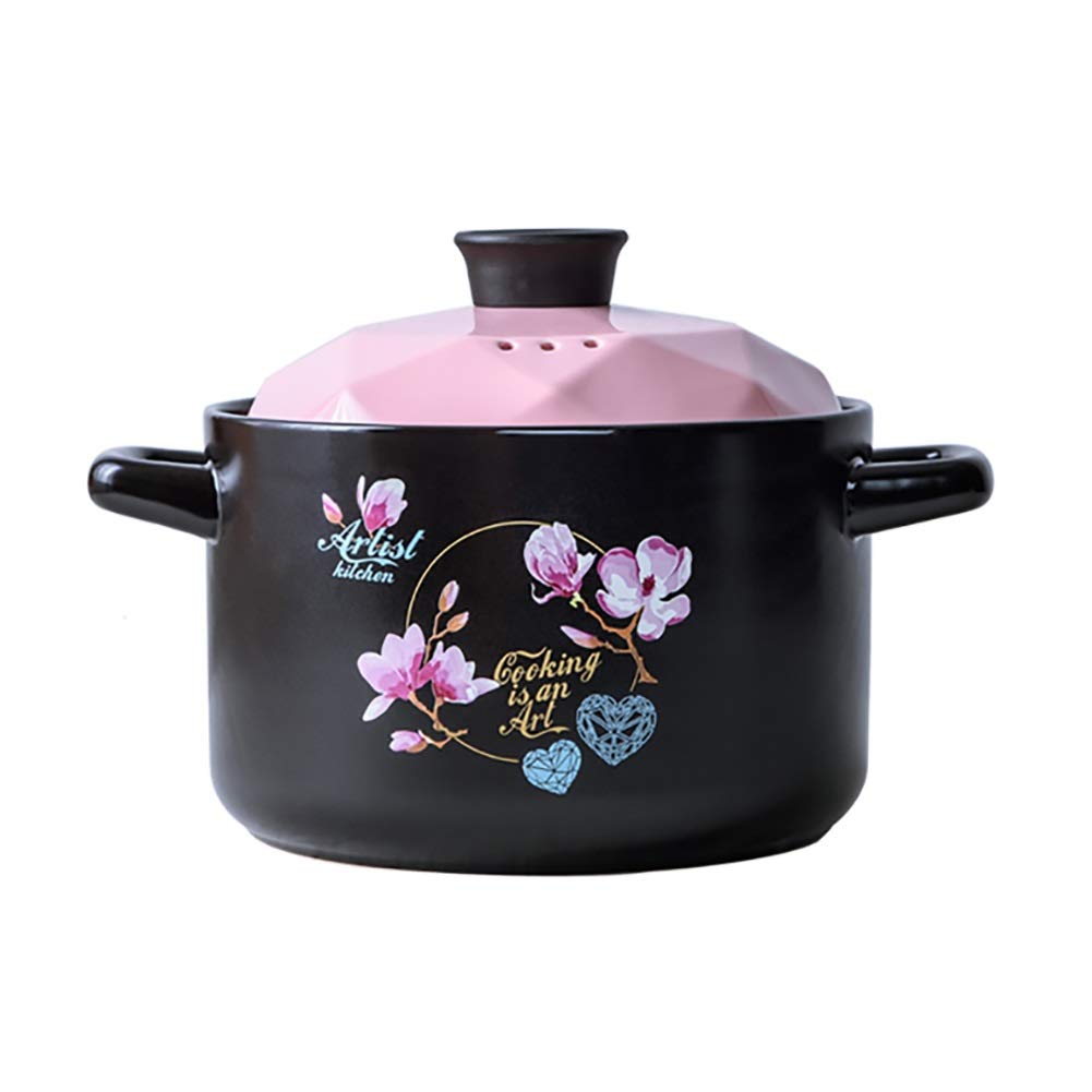 METTEOR Casserole Dishes With Lids Ceramic Clay Pot Binaural Dish Lid Cookware Flower Decoration Round Earthen High Temperature Resistance (Roze 4L)