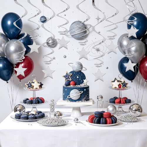 Image of BEISHIDA Silver Star Hanging Swirl Decorations,Hanging Silver Party Supplies for Graduation Wedding Baby Shower Decorations, Pack of 15
