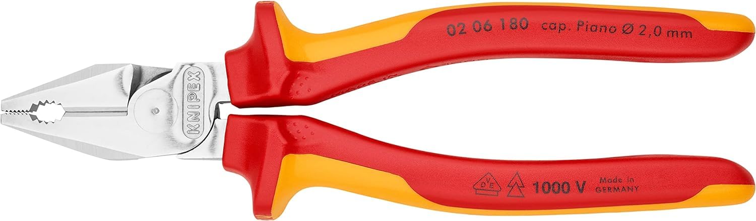 KNIPEX Szczypce uniwersalne o zwiększonym przełożeniu chromowany z wielokomponentowymi osłonkami, izolowane wg VDE 180 mm, 02 06 180